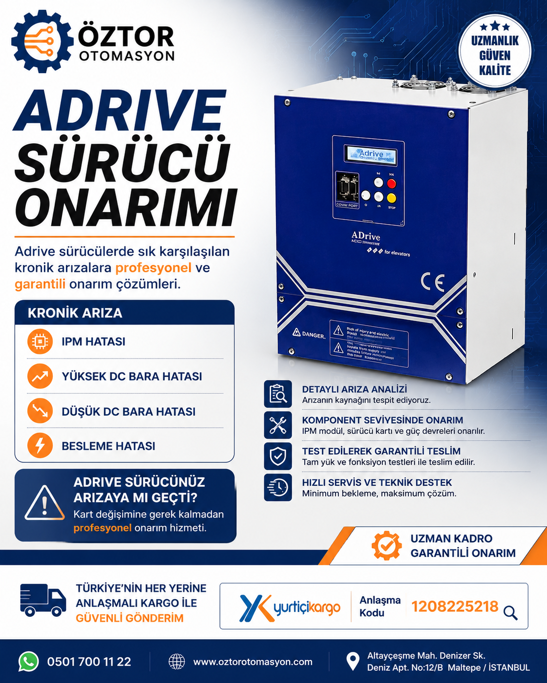 Arkel ADrive Sürücü Tamiri, Parametre Ayarları ve Hata Kodları (ADrive Fault Guide)