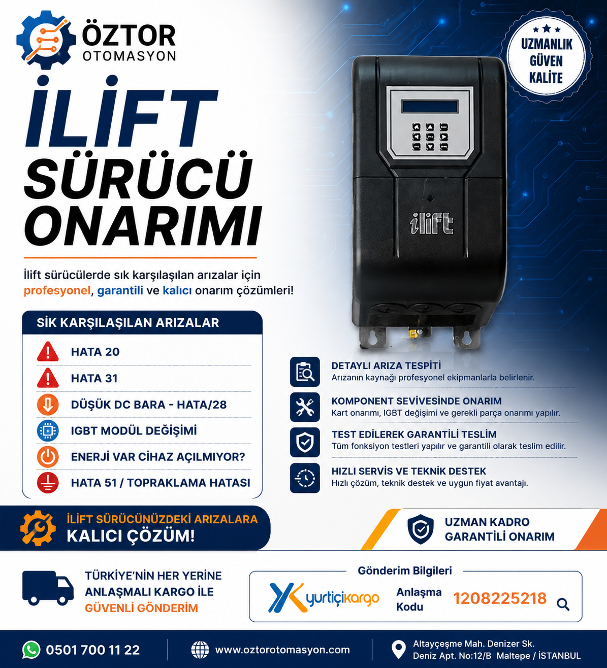 iLift Sürücü Tamiri: Hata Kodları, Parametre Ayarları ve Asansör Sistem Çözümleri