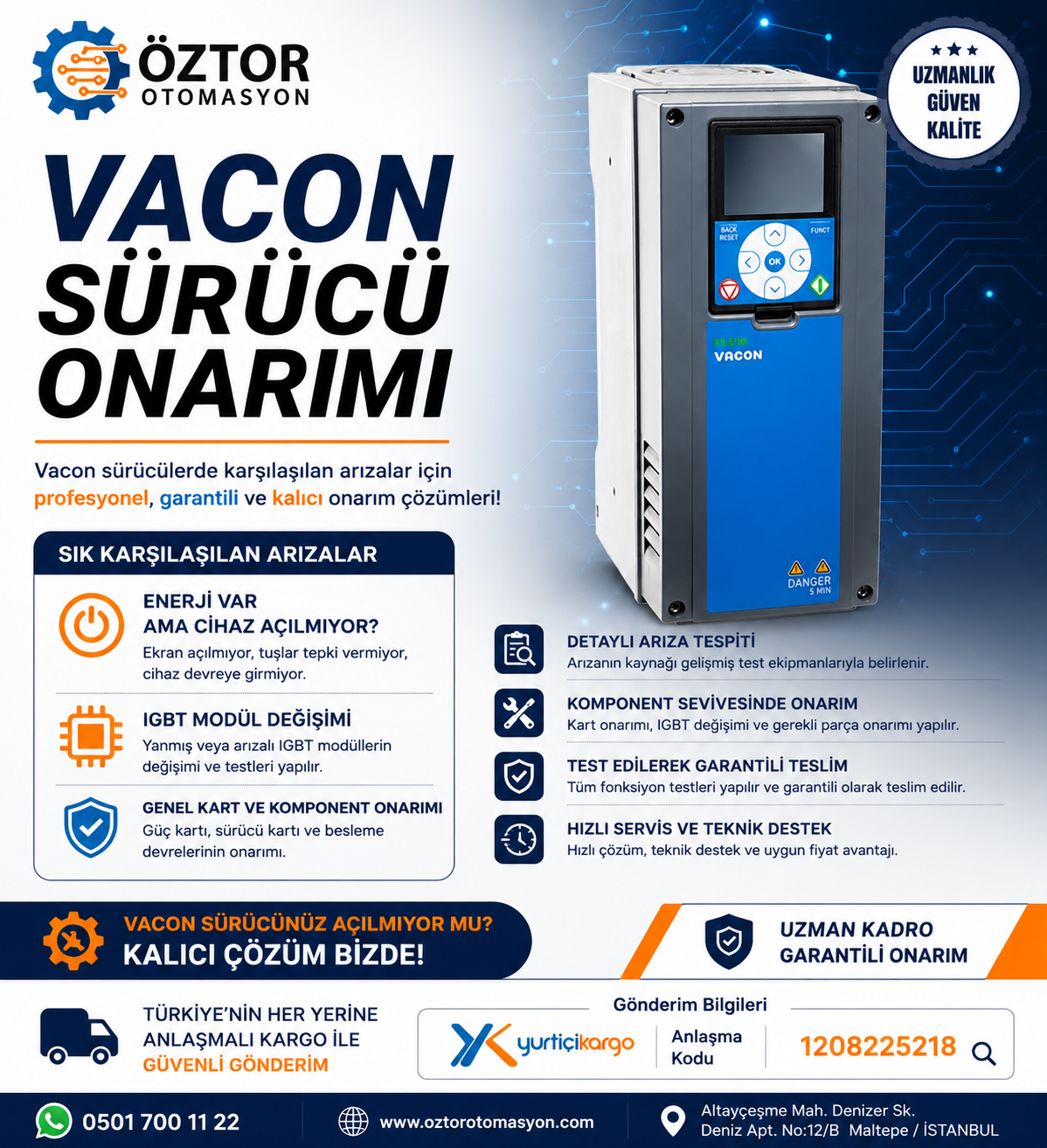 Vacon Sürücü Tamiri: Hata Kodları, Parametre Ayarları ve Endüstriyel Çözümler